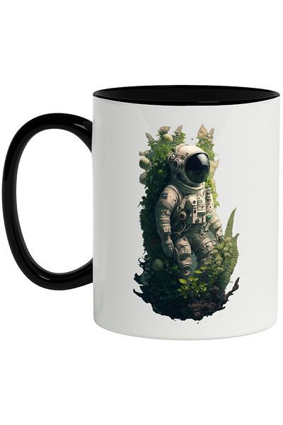 INOVATIX Personalized white mug, Astronaut, SF, Vegetation, Costume, Space, with Black Handle, INOVATIX®. 330ml