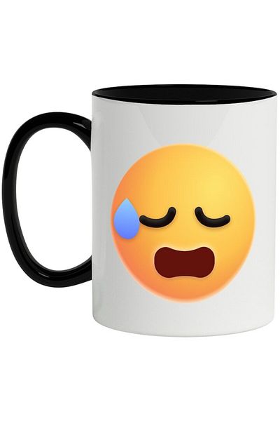 INOVATIX Personalized white mug, Emoticon, Emoji, Upset, Sad Face, with Black Handle, INOVATIX®. 330ml