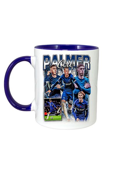 INOVATIX Personalized White Mug, Palmer Cole Player, Blue Handle and Interior, ®. 330ml
