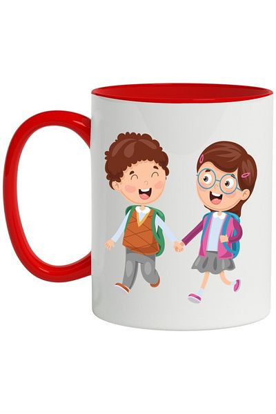 INOVATIX Personalized white mug, Girl, Boy, School, Students, Backpack, Glasses, INOVATIX®. 330ml