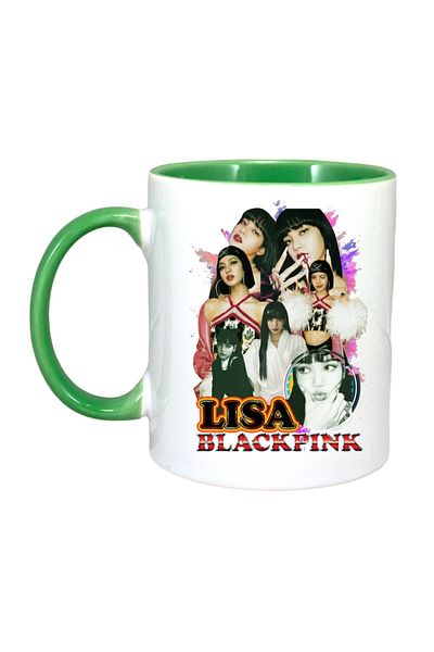 INOVATIX Personalized White Mug, Lisa 7 Band, Green Handle and Interior, ®. 330ml