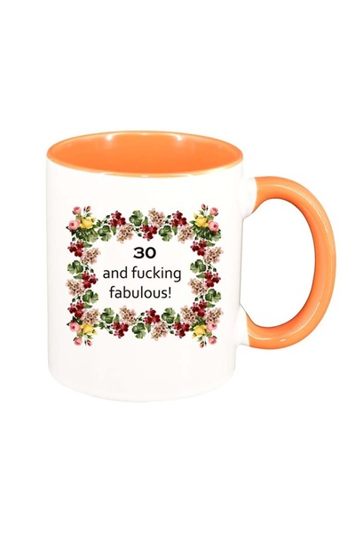 INOVATIX Εξατομικευμένη λευκή κούπα, Flowers, I`m fabulous, πορτοκαλί εσωτερι...