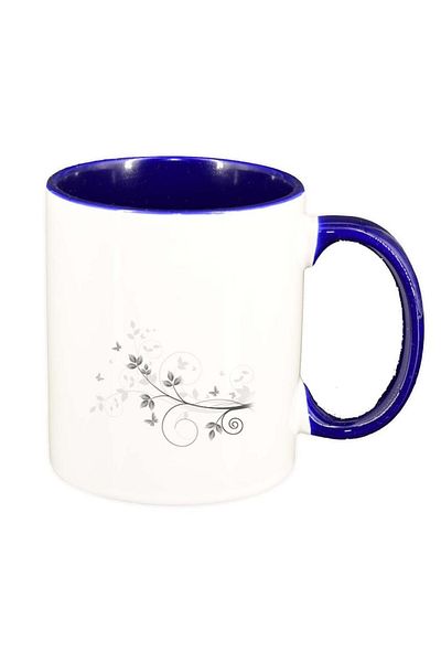 INOVATIX Personalized white mug, Floral pattern, dark blue interior, D280, INOVATIX®. 330ml