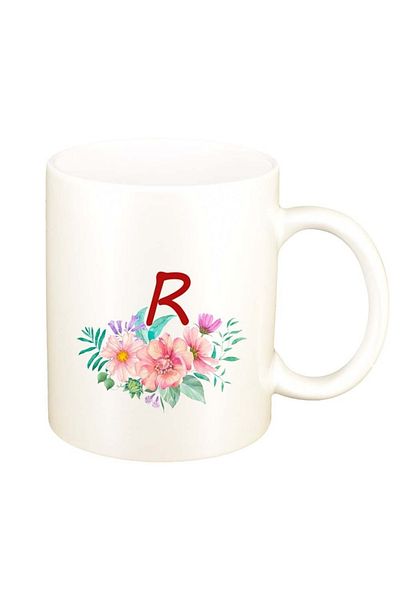 INOVATIX Personalized white mug, Flowers with alphabet, D949, INOVATIX®. 330ml