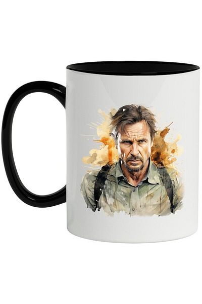 INOVATIX Personalized white mug, Liam Neeson, Actor, Celebrity, Film, Artist, with Black Handle, INOVATIX®. 330ml