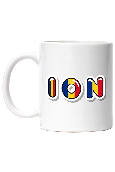 INOVATIX Cana alba personalizata, Numele Ion, Romania, Suporter, Steagul Roma...