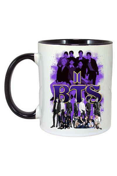 INOVATIX Personalized White Mug, Bts 9 Band, Black Handle and Interior, ®. 330ml