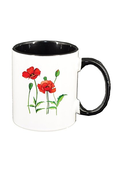INOVATIX Cana alba personalizata, Poppy Flower, interior negru, D1371, INOVAT...