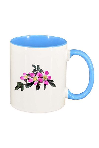INOVATIX Personalized white mug, Flowers, blue interior, D966, INOVATIX®. 330ml