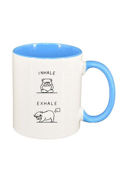 INOVATIX Personalized white mug, Inhale exhale, blue interior, D1451, INOVATIX®. 330ml
