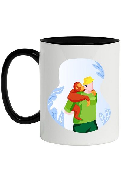 INOVATIX Personalized white mug, Monkey, Caregiver, Leaves, with Black Handle, INOVATIX®. 330ml