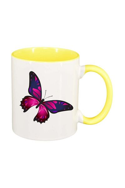 INOVATIX Personalized white mug, Butterfly, yellow interior, D959, INOVATIX®. 330ml