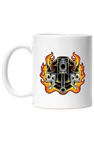 INOVATIX Personalized white mug, Skulls, Flames, Helmet, Horns, Demons, Piston, INOVATIX®. 330ml