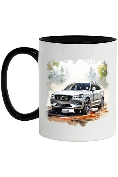 INOVATIX Personalized white mug, Car, Volvo XC60, Forest, Fir Trees, Nature, with Black Handle, INOVATIX®. 330ml