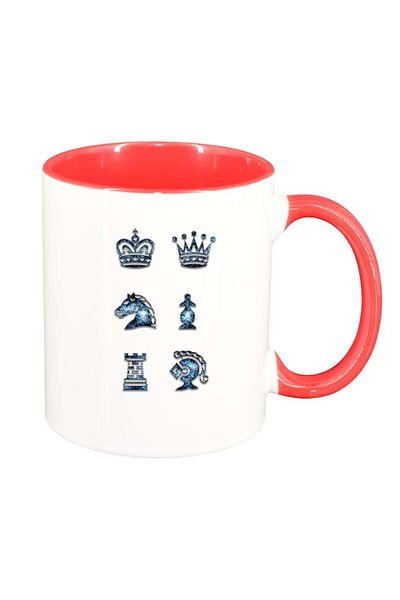 INOVATIX Personalized white mug, Chess figures, dark red interior, D975, INOVATIX®. 330ml