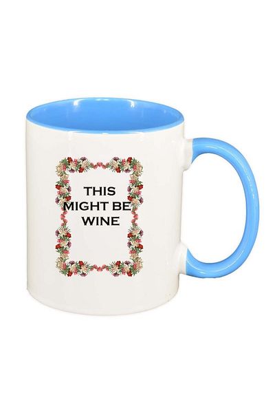 INOVATIX Personalized white mug, Flowers, This might be wine, blue interior, D1056, INOVATIX®. 330ml