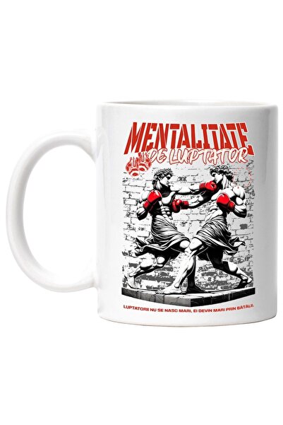 INOVATIX Cana alba personalizata, Statui grecesti lupta box mentalitate de luptator, INOVATIX®. 330ml