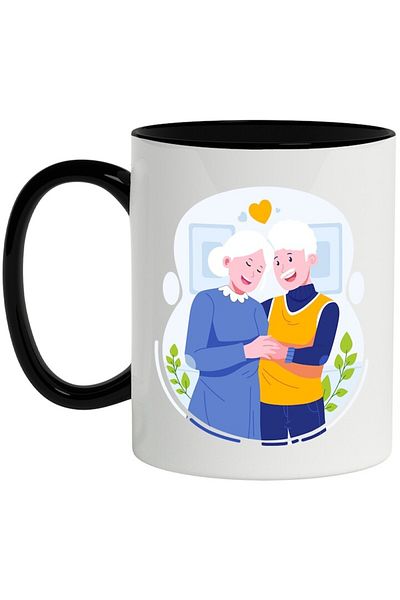 INOVATIX Personalized white mug, Couple, Elderly, Heart, Love, with Black Handle, INOVATIX®. 330ml