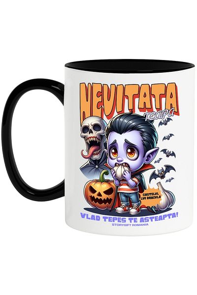 INOVATIX Personalized white mug, Unforgettable Stab-Vlad Tepes is waiting for you, with Black Handle, INOVATIX®. 330ml