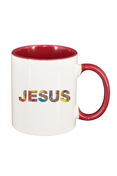 INOVATIX Персонализирана бяла чаша, Христос, тъмночервена вътрешност, D1099, ...