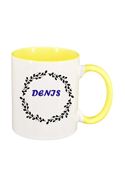 INOVATIX Персонализирана бяла чаша, Име, жълта вътрешност, D1085, INOVATIX®. ...