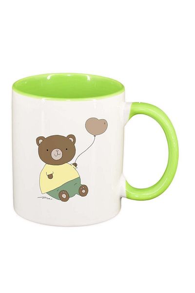 INOVATIX Personalized white mug, Drawn Bear with balloon, light green interior, D1002, INOVATIX®. 330ml