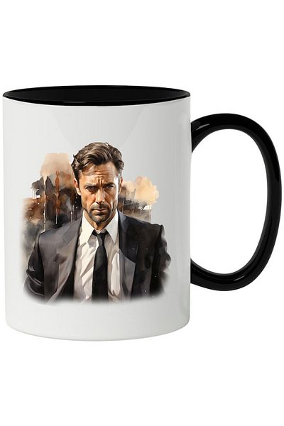 INOVATIX Personalized white mug, Hugh Jackman, Actor, Wolverine, Movies, with Black Handle, INOVATIX®. 330ml