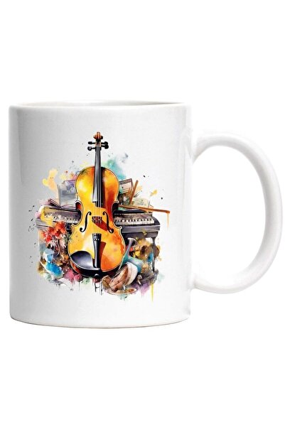 INOVATIX Cana alba personalizata, Violoncel, Instrumente Muzicale, Pian, Flor...