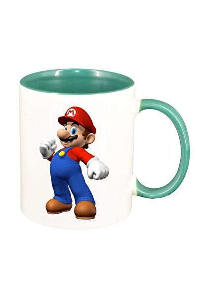 INOVATIX Персонализирана бяла чаша, персонализирана, Марио, зелена вътрешност...