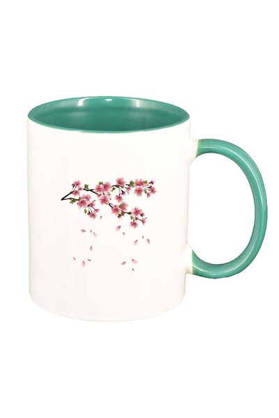 INOVATIX Personalized white mug, Flower, green interior, D214, INOVATIX®. 330ml