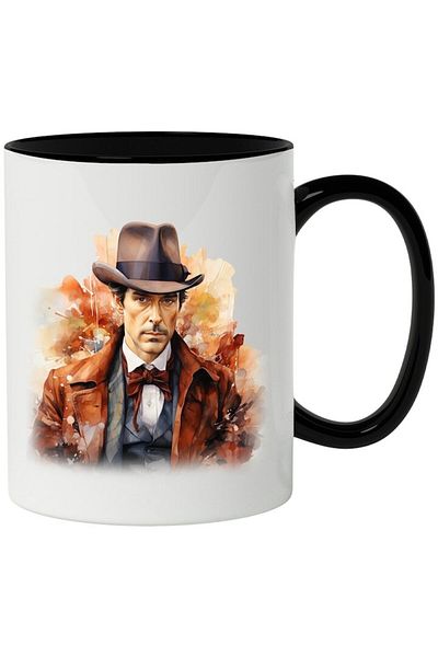 INOVATIX Personalized white mug, Benedict Cumberbatch, Sherlock Holmes, with Black Handle, INOVATIX®. 330ml