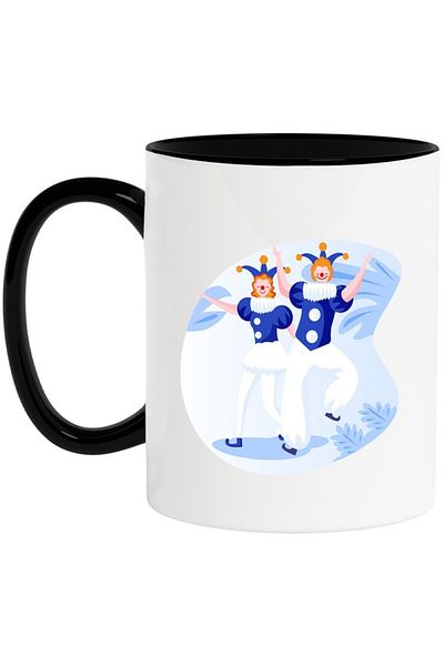 INOVATIX Personalized white mug, Clowns, Dancing, Oafs, Collar, with Black Handle, INOVATIX®. 330ml