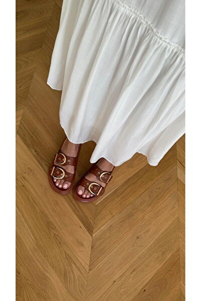 Eataly Shoes Thick Double Striped Tan Women's Slippers