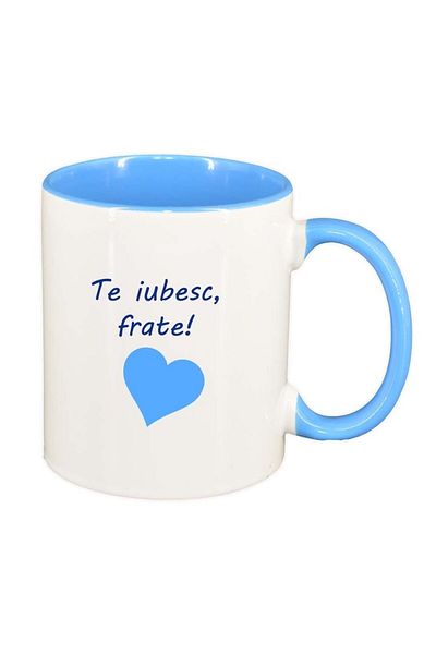 INOVATIX Cana alba personalizata, Te iubesc..., interior albastru, D1028, INOVATIX®. 330ml