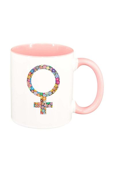 INOVATIX Cană albă personalizată, Flowery Gender Sign, roz interior, D1005, INOVATIX®. 330ml