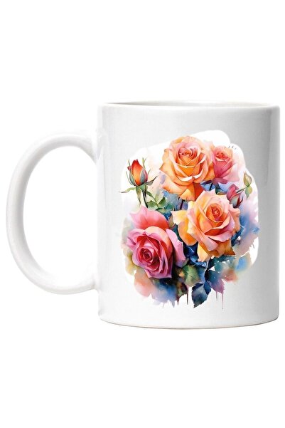 INOVATIX Cana alba personalizata, Flori, Buchet De Trandafiri, Watercolor, Fr...