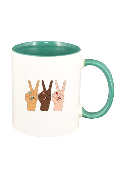 INOVATIX Personalized white mug, Victory, green interior, D1463, INOVATIX®. 330ml