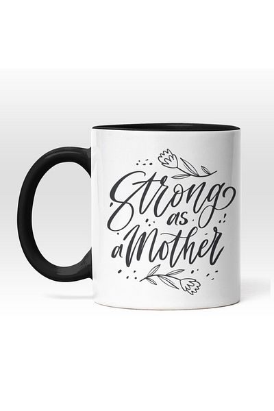 INOVATIX Personalized white mug, Strong as a Mother, with Black Handle, INOVATIX®. 330ml