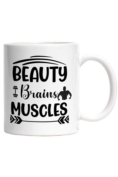 INOVATIX Personalized white mug, ul Beauty, brains, muscles - beauty brain muscles, INOVATIX®. 330ml