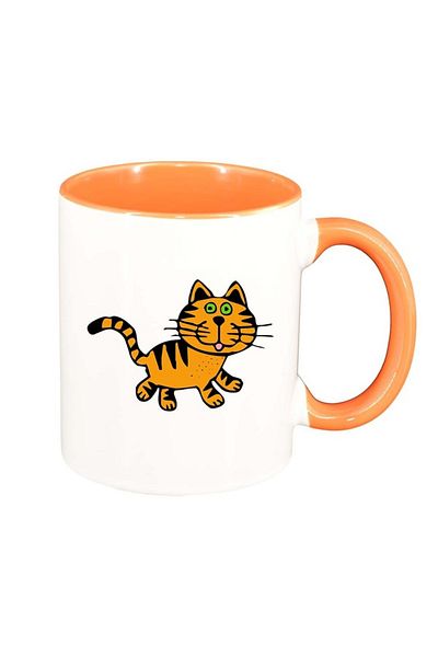 INOVATIX Personalized white mug, Drawn Cat, orange interior, D986, INOVATIX®. 330ml