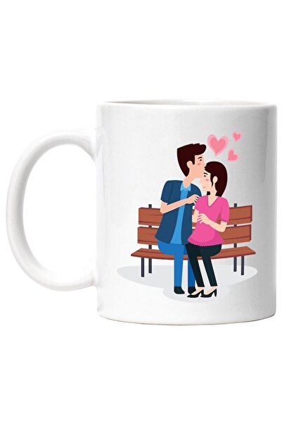 INOVATIX Cana alba personalizata, Relatie, Banca, Cuplu, Inimi, INOVATIX®. 330ml