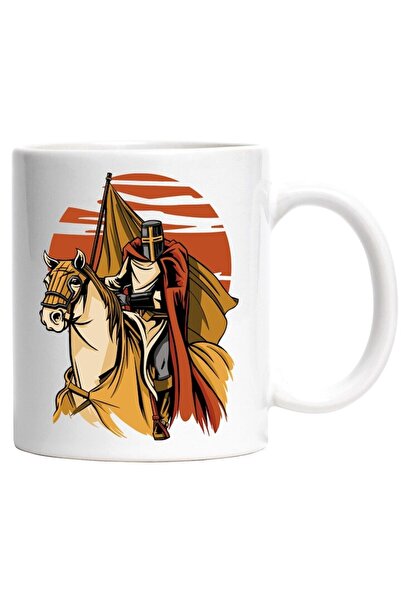 INOVATIX Cana alba personalizata, Cavaler, Calaret, Armura, Steag, Coif, Apus...