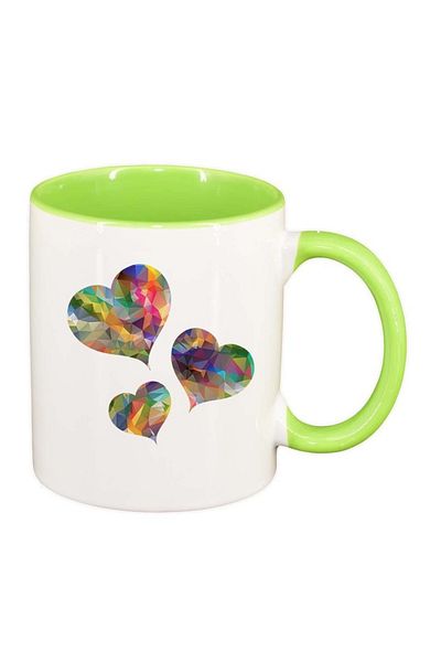 INOVATIX Cana alba personalizata, Colorful Hearts, interior verde deschis, D996, INOVATIX®. 330ml