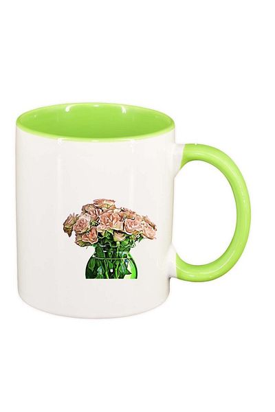 INOVATIX Personalized white mug, Flowers, light green interior, D980, INOVATIX®. 330ml