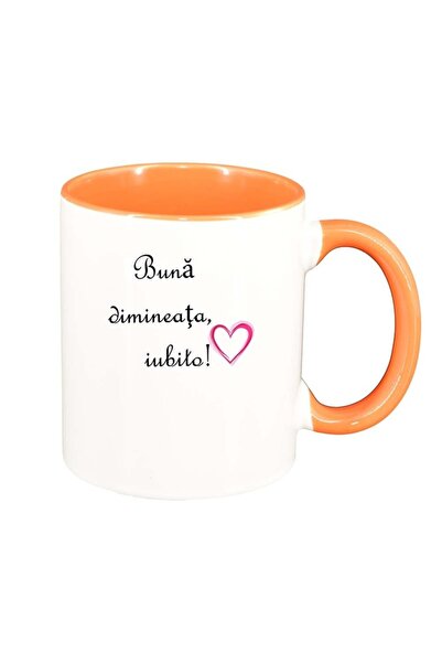 INOVATIX Cana alba personalizata, Buna dimineata..., interior portocaliu, D10...