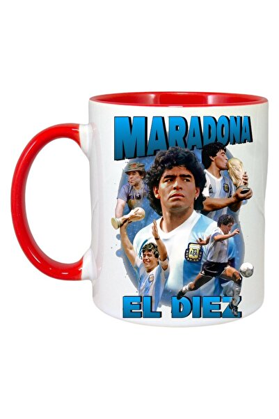 INOVATIX Εξατομικευμένη Λευκή Κούπα, Maradona El Diez, Κόκκινη Λαβή και Εσωτε...