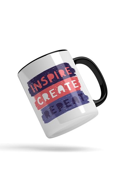 INOVATIX Personalized white mug, Inspire, Create, Repeat, with Black Handle, INOVATIX®. 330ml