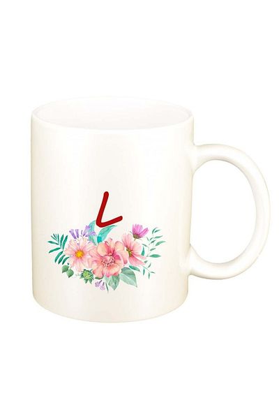 INOVATIX Personalized white mug, Flowers with alphabet, D944, INOVATIX®. 330ml