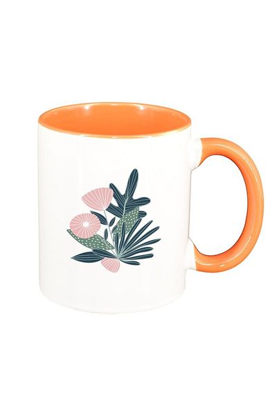 INOVATIX Personalized white mug, Flowers, orange interior, D1461, INOVATIX®. 330ml