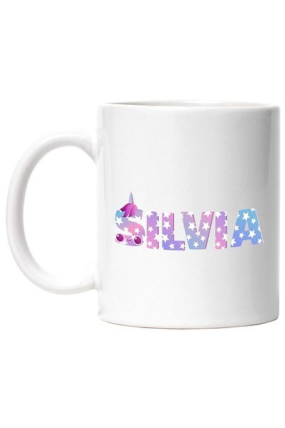 INOVATIX Personalized white mug, Name Silvia, Unicorn, Princess, Fairytale, Cute, INOVATIX®. 330ml
